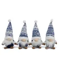 Close-up of four blue Christmas gnomes featuring unique knitted snowflake pattern hats - Large Pattern Snowflake Style / 1 Piece/Pack
