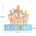 Easter wooden cross table decoration featuring He is Risen text and floral designs. - Cross Style (Letter Ornament)