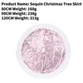 Pink sequin Christmas tree skirt with white plush border, available in multiple sizes - Pink
