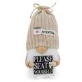 Lustiger Zwerg Badezimmer Deko mit Holzschild Please Seat Yourself und Strickmütze. - Kobold-Puppe / 11*11*25cm