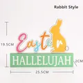 Handcrafted wooden Easter bunny table sign with colorful Easter and Hallelujah text - Rabbit Style (Rabbit Letter)