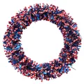 Detailed view of patriotic Independence Day tinsel wreath with US flag star and stripe patterns. - Style A (Independence Day Tinsel Wreath)