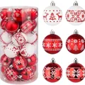 30er-Set rote und weiße Weihnachtskugeln mit Schneeflocken- und Rentier-Motiven - 30 Stück Set (6cm) / Rot Weiß Stil 2