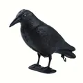 Detailed side view of a realistic black plastic crow decoy for garden bird scaring - With Ground Stake / Black