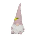 Detailed view of a spring Easter gnome with a pink knitted hat and plush white beard - Pink