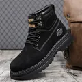 Men's black suede high-top Martin work boots with durable rubber sole - 38 / Single Shoe (235) / Black