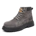 Men's high-top grey suede Martin work boots featuring a lace-up design and thick lug sole - 38 / Single Shoe (235) / Gray