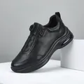 Men's genuine leather casual sneakers featuring thick sole and rotary buckle system - 38 / Black Single Lined Style