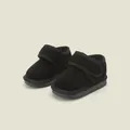 Solid black fleece-lined winter snow boots for toddlers with adjustable velcro strap - Size 16 / Inner 12.5cm / Black (Low Top)