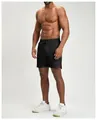 Detail of breathable black quick-dry athletic shorts with adjustable drawstring waist - S / Bottoms / Deep Sea Blue