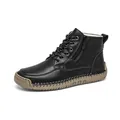 Handgenähte Damen Martin Boots flach mit Reißverschluss, weiche Gummisohle in Schwarz - 35 / Schwarz