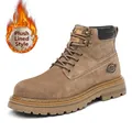Robuste braune Herren-Lederstiefeletten mit warmem Fleece-Futter für den Winter - 38 / Braun Fleecegefüttert