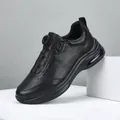 Premium Men's Black Top-Grain Leather Shoes with Rotary Buckle and Warm Fleece Lining - 38 / Black (Thickened)