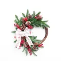 40cm Christmas wreath with red berries, pine cones and Merry Christmas ribbon - 40cm Half Wreath