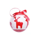 Bola de Navidad de espuma blanca de 7,5 cm con patrón de reno rojo y lazo decorativo - Reno Clásico Rojo y Verde