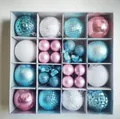 Weihnachtskugeln-Set in Blau, Rosa und Weiß in einer geteilten Geschenkbox - 44 Stück Packung / Blau Weiß Rosa