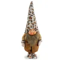 Gnome de Noël en peluche avec bonnet léopard et tenue marron sur fond blanc pur élégant - Debout 22x14x67cm
