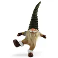 Detailed view of a whimsical Christmas gnome ornament in a balancing pose on white background - 36x12x66cm / Dark Green