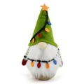 Close-up detail of Christmas gnome with green tree hat and colorful felt light accents - Gnome Faceless Doll / Christmas Green