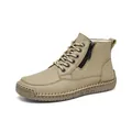 Khaki Damen Martin Boots mit Reißverschluss und handgenähter weicher Gummisohle - 35 / Khaki