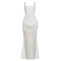 Elegante abito lungo bianco con scollo quadrato e una vita a corsetto strutturata - Taglia S / Bianco