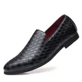 Elegante schwarze Loafer aus geflochtenem Leder für Herren mit rotem Innenfutter - 38 / Schwarz