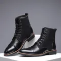 Elegante schwarze Herren-Stiefeletten im Martin-Stil mit Leder- und Wildlederpatchwork - 38 / Schwarz