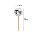 Close-up of 10cm mirror disco ball cake topper decoration mounted on wooden stick - 4cm Diameter / Set of 6