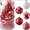 6cm Weihnachtsball-Set mit 30 Stk. in Rot und Weiß für festliche Baumdekorationen - 30 Stück Set (6cm) / Rot Weiß Stil 1