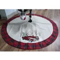 Kerstboomschort met rood vintage vrachtwagenontwerp en geruite rand voor feestelijke decor - Vintage Rode Vrachtwagen Kerstboomrok / 120x120cm