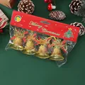 Set of 4 festive gold Christmas bell ornaments with red ribbons in retail packaging - 4.5cm (ai-4 Pieces/Pack) / Gold