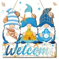 Marine themed wooden welcome sign featuring three ocean gnomes for outdoor garden decor - Ocean Themed Gnomes Style (款8)
