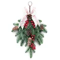 Christmas hanging teardrop swag with PE pine needles, red berries, and pine cones - 50cm Upside Down Tree