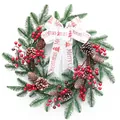 Corona de Navidad de 40cm con bayas rojas, piñas y lazo con texto Merry Christmas. - Corona Grande de 50cm
