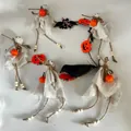 Handmade farmhouse style Halloween ghost hanging ornaments set with pumpkins and black birds - Ghost Long String (With Legs/1 Crow) / 120cm