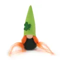 St. Patrick's Day gnome figurine featuring green shamrock hat and long orange braids. - Style B (Orange Braids)