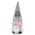 Close-up detail of a cat-themed plush gnome doll with 'CAT MOM' embroidered on the hat - Cat Gnome Ornament / 14*12*36cm