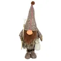 Vista dettagliata della decorazione gnomo di peluche primitivo con viso in resina e bastone - Stile Occhi Sorridenti / 21*14.5*59cm