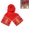 Detail view showing the festive red knitted Christmas scarf with glowing LED lights - Xmas Tree Jacquard Luminous Style / Red