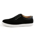 Men's black cow suede casual shoes with white sole, comfortable student fashion sneakers - 38 / Black