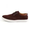 Classic burgundy suede men's casual loafers with stylish thick white rubber soles - 38 / Brown