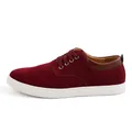 Elegant burgundy cow suede leather men's casual lace-up sneaker with white sole - 38 / Burgundy