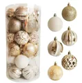 30-teiliges Set aus 6 cm großen champagnerfarbenen und weißen Weihnachtsbaumkugeln - 30 Stück Set (6cm) / Weiß & Gold Stil 1
