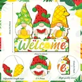 Handcrafted wooden fruit gnome welcome door sign with adjustable rope and UV printing - Lemon Watermelon Pineapple Gnomes Style (款1)