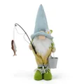 Dettaglio di uno gnomo pescatore in peluche con canna da pesca e secchiello - Blu / 24*12*39cm