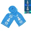 Detailed view of a light blue Christmas knitted scarf featuring glowing LED snowman patterns - Snowman And Snowflake Jacquard Luminous Style / Light Blue
