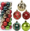 Set mit 30 sortierten 6cm bunten dekorativen Weihnachtskugeln in einem Klarsichtbehälter - 30 Stück Set (6cm) / Rot Grün & Gold Stil 1