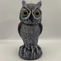 Realistic owl decoy bird deterrent with detailed feather texture and yellow eyes - Rotating Pointy Ear Style (PE Bag)