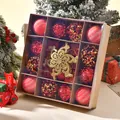 Festive red and gold Christmas ornament set with plated balls and glitter snowflake. - Red Gold Flower Style (A147) / 24*24*6cm