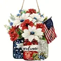 Patriottisch mason jar welkom deurbord met Amerikaanse vlag en bloemen voor veranda - Rood Wit Blauw Sterren Mason Jars Stijl (款9)